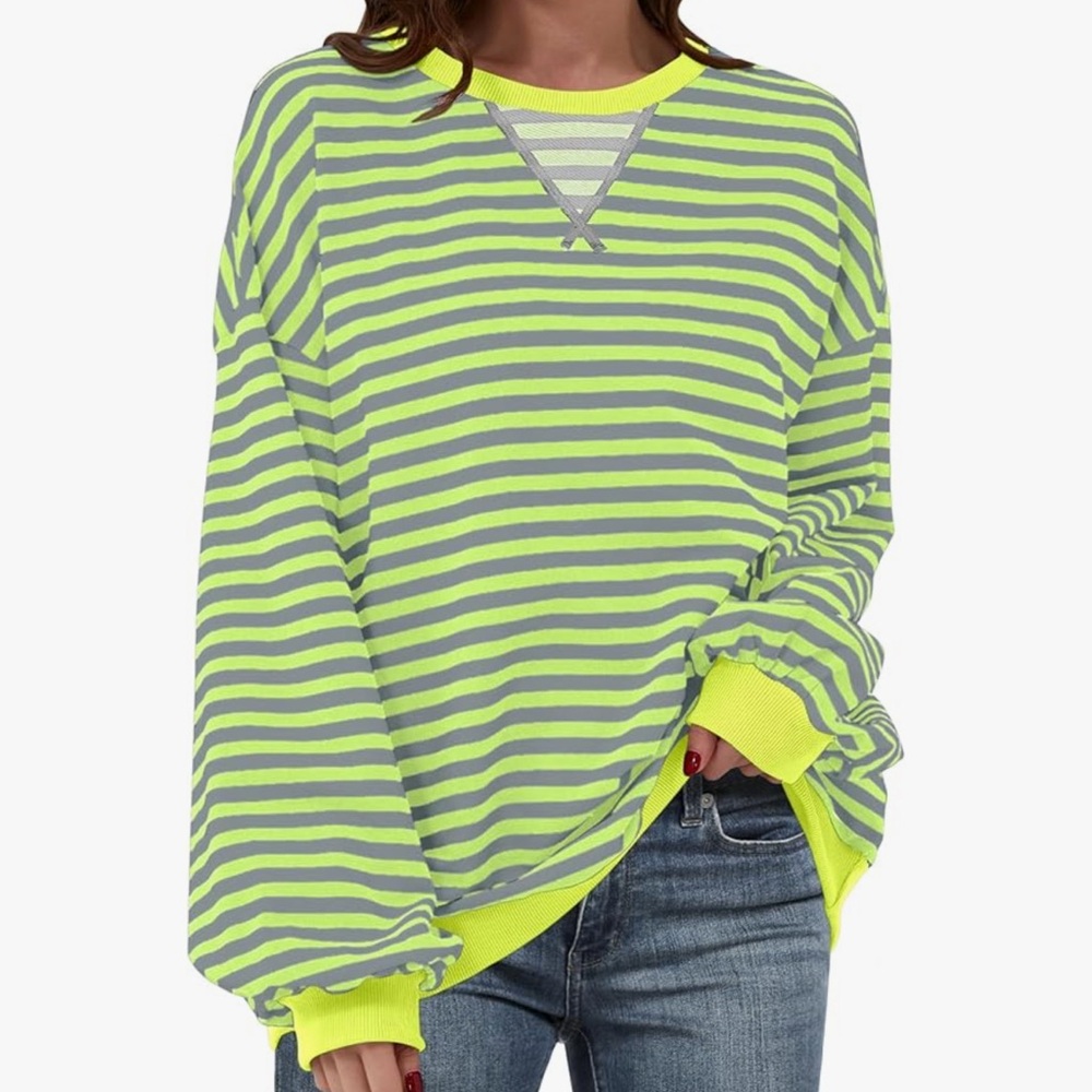 NWT Striped Green and Gray Sweater